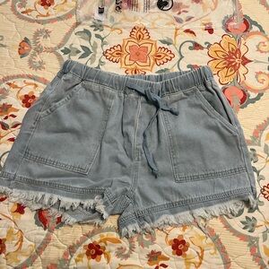 SHEIN Blue Jean Shorts with Frayed Hem and Elastic Waistband